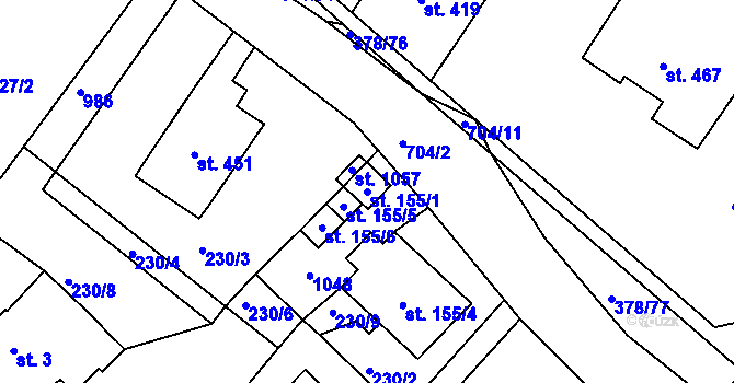 Parcela st. 155/1 v KÚ Orlice, Katastrální mapa