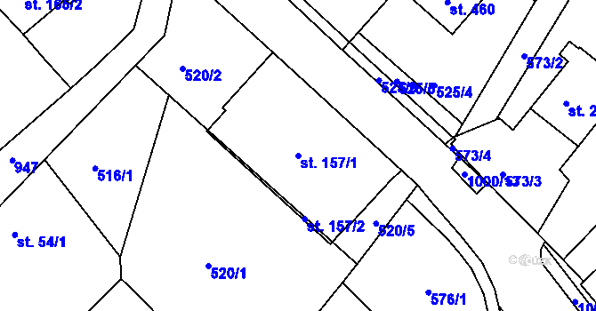 Parcela st. 157/1 v KÚ Orlice, Katastrální mapa