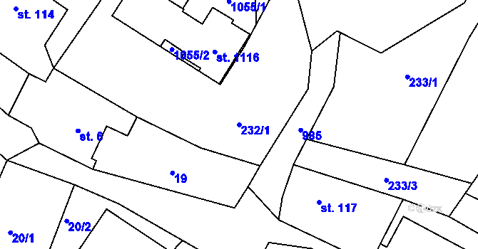 Parcela st. 232/1 v KÚ Orlice, Katastrální mapa
