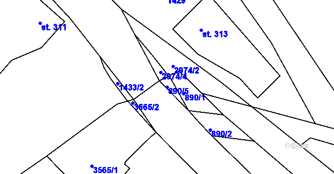 Parcela st. 890/5 v KÚ Orlice, Katastrální mapa