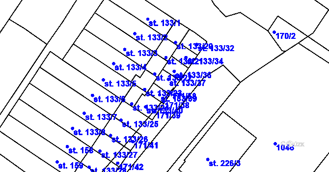 Parcela st. 133/38 v KÚ Orlice, Katastrální mapa