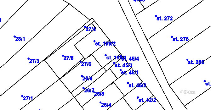 Parcela st. 199/1 v KÚ Letonice, Katastrální mapa