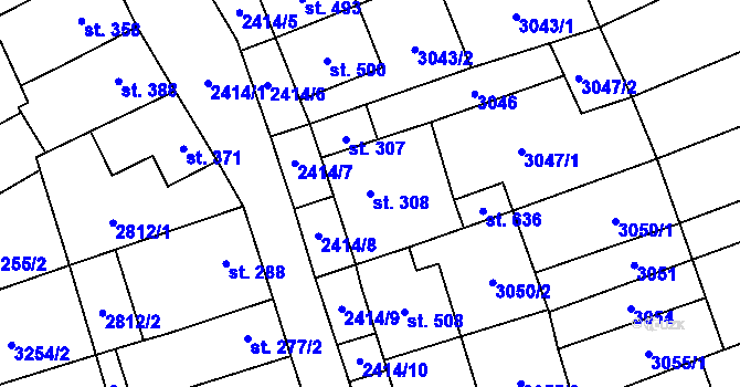 Parcela st. 308 v KÚ Letonice, Katastrální mapa