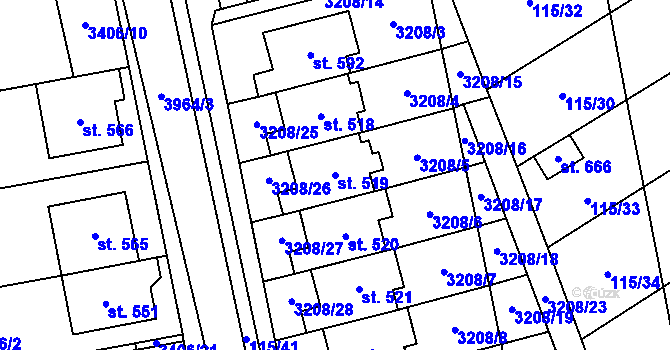 Parcela st. 519 v KÚ Letonice, Katastrální mapa