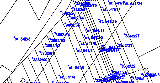Parcela st. 541/9 v KÚ Letonice, Katastrální mapa