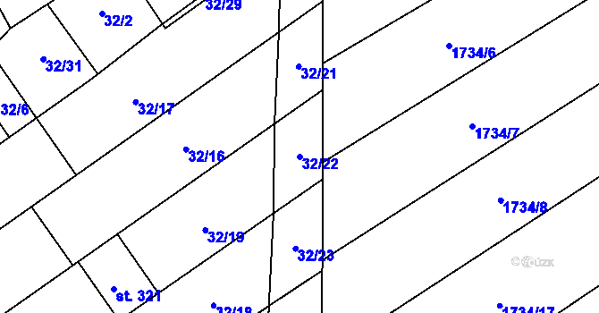 Parcela st. 32/22 v KÚ Letonice, Katastrální mapa