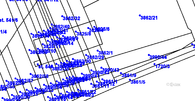 Parcela st. 3862/1 v KÚ Letonice, Katastrální mapa