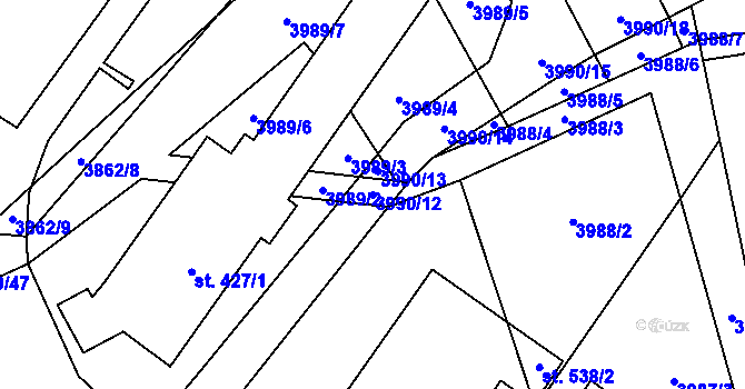 Parcela st. 3990/12 v KÚ Letonice, Katastrální mapa