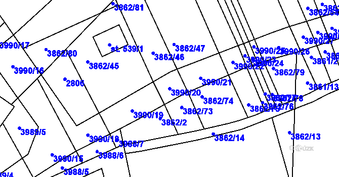 Parcela st. 3990/20 v KÚ Letonice, Katastrální mapa