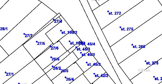 Parcela st. 45/4 v KÚ Letonice, Katastrální mapa