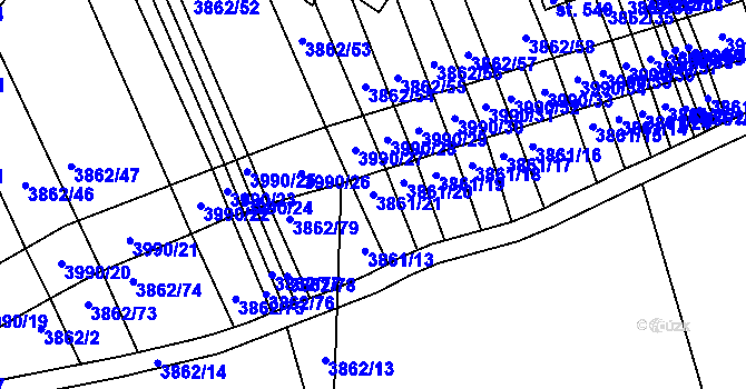 Parcela st. 3861/21 v KÚ Letonice, Katastrální mapa