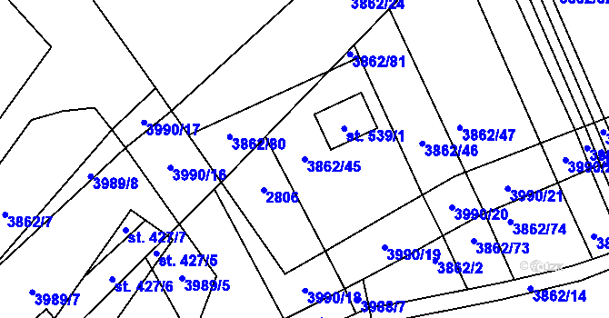 Parcela st. 3862/45 v KÚ Letonice, Katastrální mapa