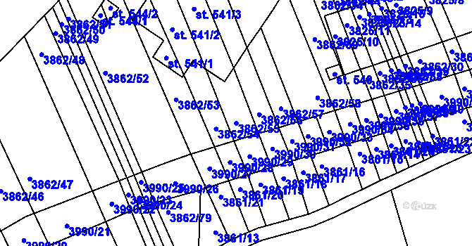 Parcela st. 3862/55 v KÚ Letonice, Katastrální mapa