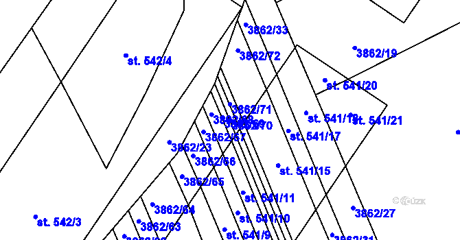 Parcela st. 3862/70 v KÚ Letonice, Katastrální mapa