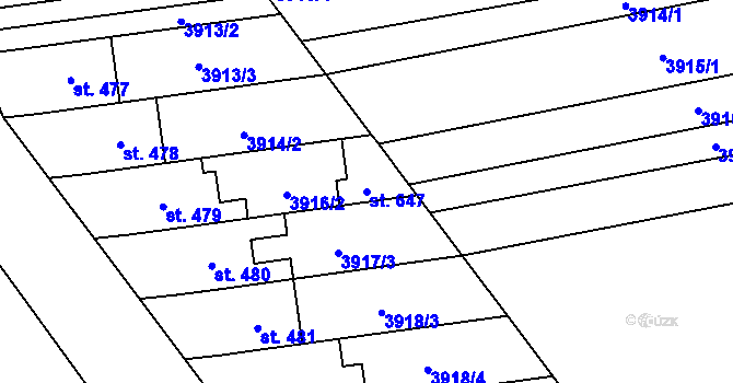 Parcela st. 647 v KÚ Letonice, Katastrální mapa