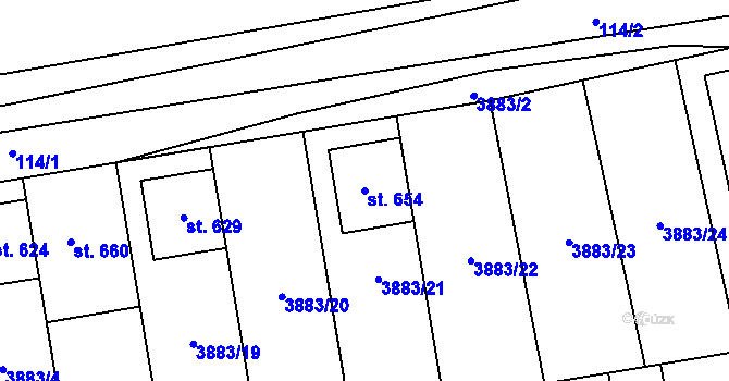 Parcela st. 654 v KÚ Letonice, Katastrální mapa