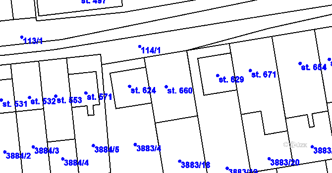 Parcela st. 660 v KÚ Letonice, Katastrální mapa