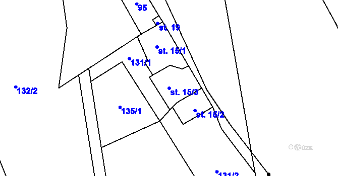 Parcela st. 15/3 v KÚ Klevetov, Katastrální mapa