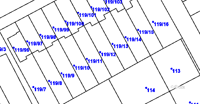 Parcela st. 119/12 v KÚ Letovice, Katastrální mapa