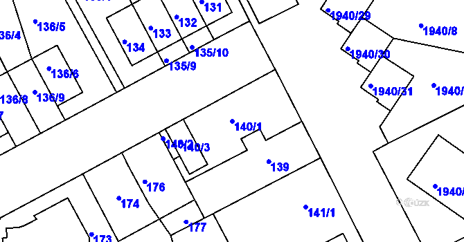 Parcela st. 140/1 v KÚ Letovice, Katastrální mapa