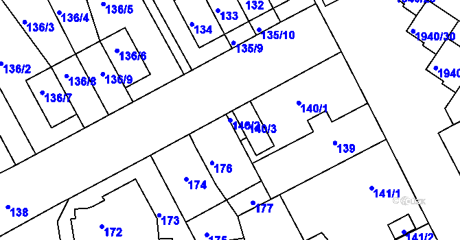 Parcela st. 140/2 v KÚ Letovice, Katastrální mapa