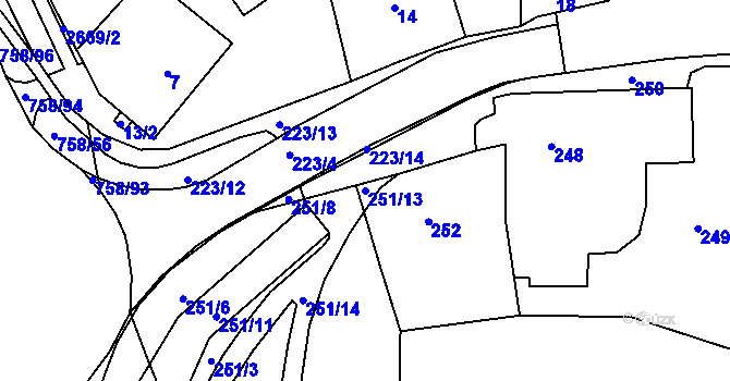 Parcela st. 251/13 v KÚ Letovice, Katastrální mapa