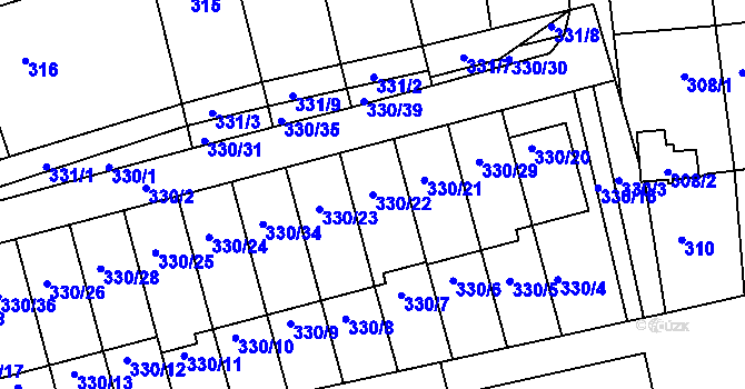 Parcela st. 330/22 v KÚ Letovice, Katastrální mapa