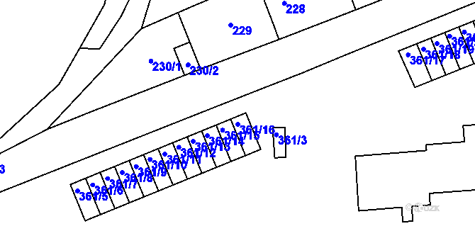 Parcela st. 361/16 v KÚ Letovice, Katastrální mapa