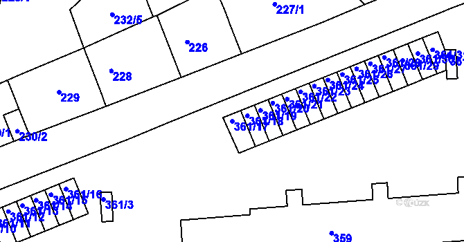 Parcela st. 361/17 v KÚ Letovice, Katastrální mapa