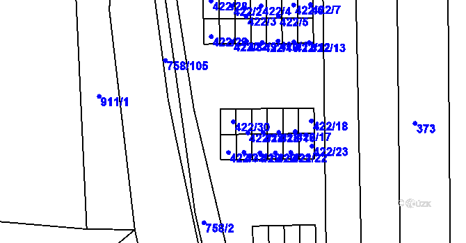 Parcela st. 422/30 v KÚ Letovice, Katastrální mapa