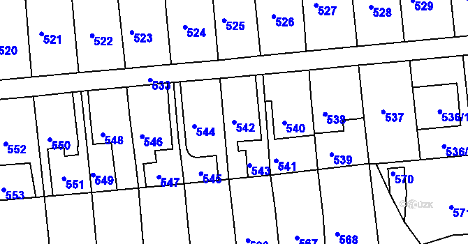 Parcela st. 542 v KÚ Letovice, Katastrální mapa