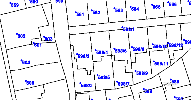 Parcela st. 598/4 v KÚ Letovice, Katastrální mapa
