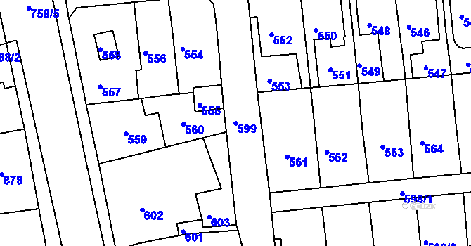 Parcela st. 599 v KÚ Letovice, Katastrální mapa
