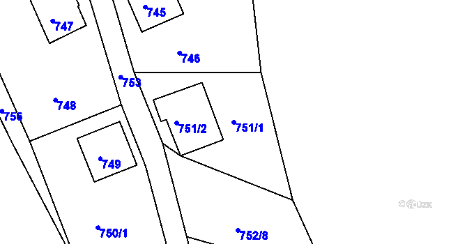 Parcela st. 751/1 v KÚ Letovice, Katastrální mapa