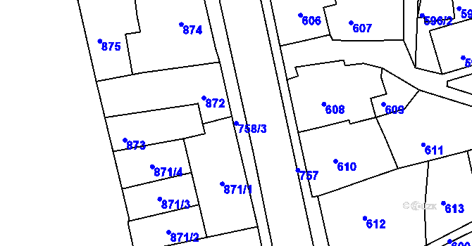 Parcela st. 758/3 v KÚ Letovice, Katastrální mapa