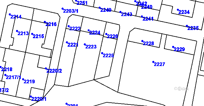 Parcela st. 2225 v KÚ Letovice, Katastrální mapa