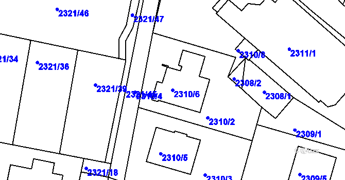 Parcela st. 2310/6 v KÚ Letovice, Katastrální mapa