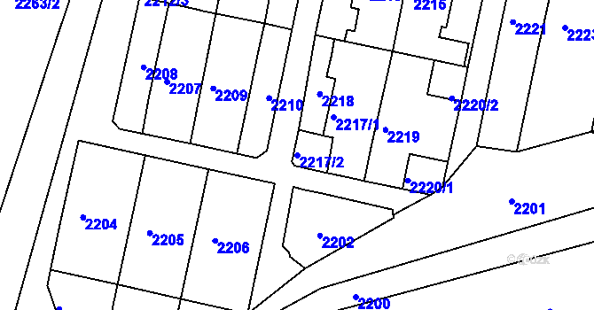 Parcela st. 2217/2 v KÚ Letovice, Katastrální mapa