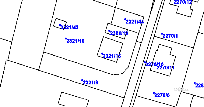 Parcela st. 2321/15 v KÚ Letovice, Katastrální mapa