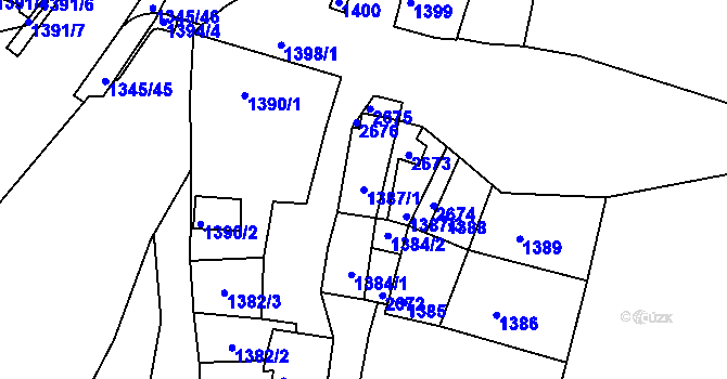 Parcela st. 1387/1 v KÚ Letovice, Katastrální mapa