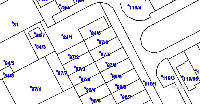Parcela st. 87/5 v KÚ Letovice, Katastrální mapa
