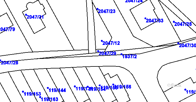 Parcela st. 2047/29 v KÚ Letovice, Katastrální mapa
