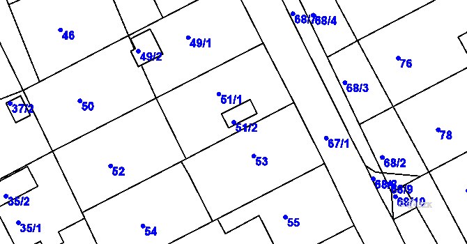 Parcela st. 51/2 v KÚ Letovice, Katastrální mapa