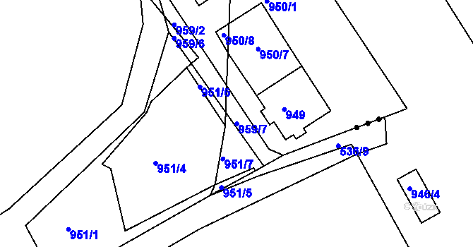 Parcela st. 959/7 v KÚ Letovice, Katastrální mapa