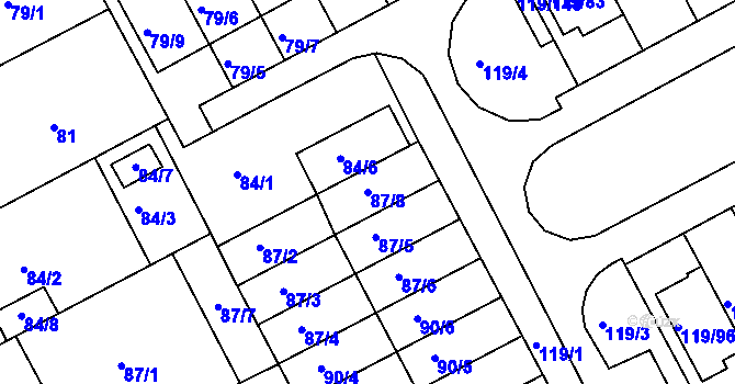 Parcela st. 87/8 v KÚ Letovice, Katastrální mapa