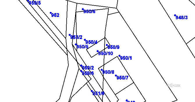 Parcela st. 950/10 v KÚ Letovice, Katastrální mapa