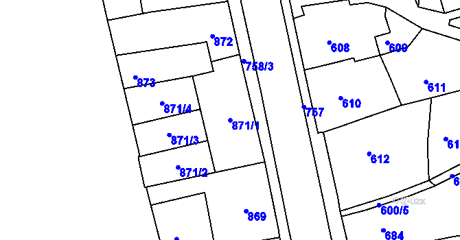 Parcela st. 871/1 v KÚ Letovice, Katastrální mapa