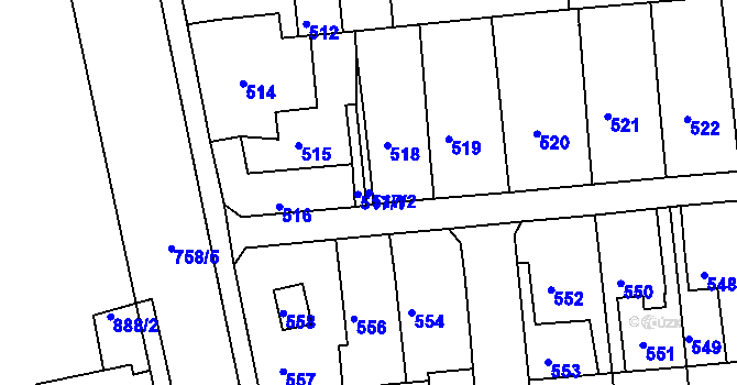 Parcela st. 517/2 v KÚ Letovice, Katastrální mapa