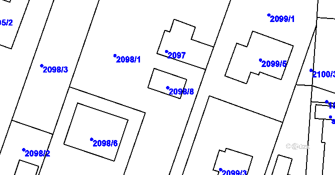Parcela st. 2098/8 v KÚ Letovice, Katastrální mapa