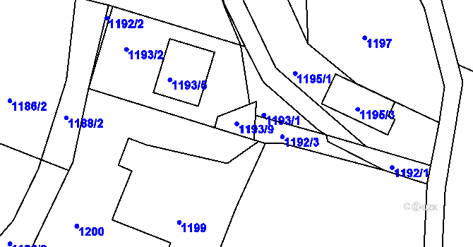 Parcela st. 1193/9 v KÚ Letovice, Katastrální mapa